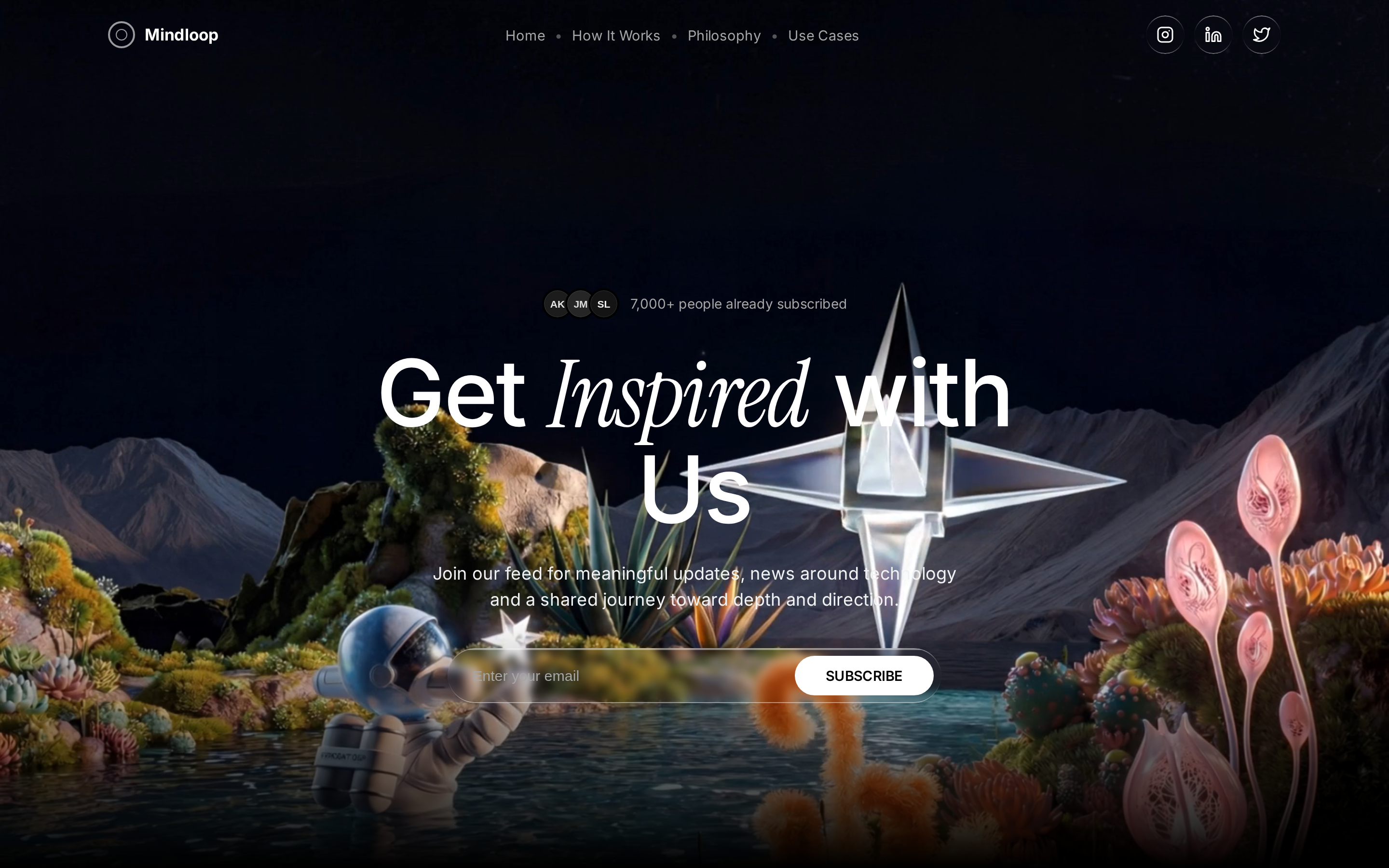 Mindloop Landing — Monochrome Content Platform preview